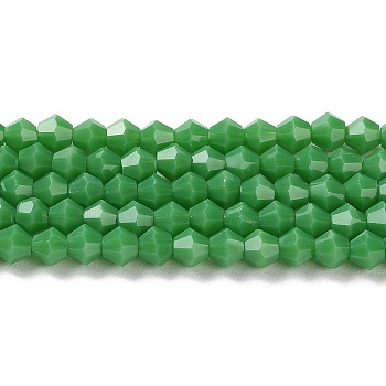 Opaque Solid Color Imitation Jade Glass Beads Strands, Faceted, Bicone, Sea Green, 4x4mm, Hole: 0.8mm, about 87~98pcs/strand, 12.76~14.61 inch(32.4~37.1cm)