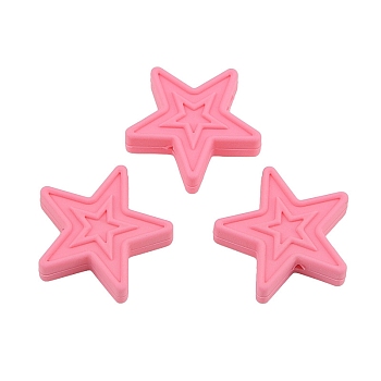 Star Food Grade Silicone Beads, Pink, 30x9mm