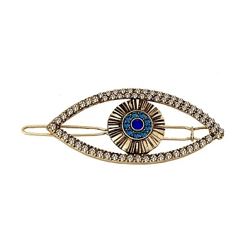 Turkish Evil Eye Metal Rhinestone Hollow Hair Barrettes, Ponytail Holder Statement for Girls Women, Golden, 68x28mm