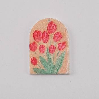 Printed Acrylic Pendants, Arch-shaped with Tulip, Colorful, 34.5x24x2mm, Hole: 1.2mm