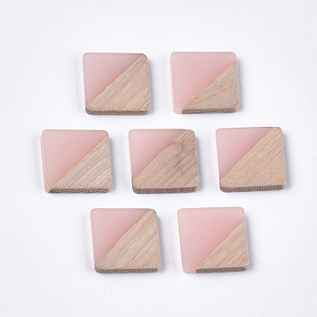Resin & Walnut Wood Cabochons, Square, Pink, 13.5x13.5x3mm