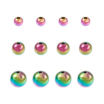 Craftdady 45Pcs 3 Style Ion Plating(IP) 304 Stainless Steel Beads, Round, Rainbow Color, 5.7~10x5~10mm, Hole: 2mm, 15pcs/style