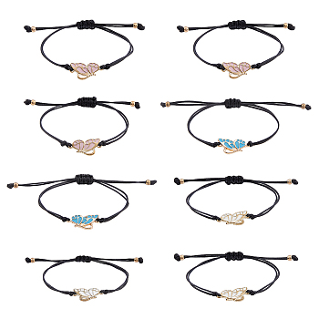 3 sets 3 colors Butterfly Alloy Enamel Link Bracelets Set, Adjustable Polyester Couple Bracelets for Best Friends Women, Mixed Color, Inner Diameter: 3-3/8 inch(8.7cm), 2Pcs/set, 1 Set/color