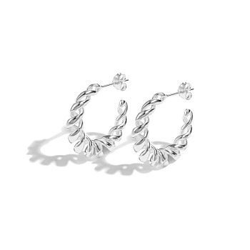 S925 Sterling Silver Twist Rope Ring Stud Earrings, Half Hoop Earrings, Silver, 22x5mm
