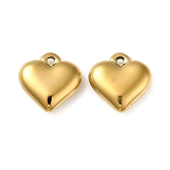 304 Stainless Steel Charms, Heart Charm, Real 18K Gold Plated, 13x13x4mm, Hole: 1.2mm