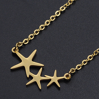 201 Stainless Steel Pendant Necklaces, with Cable Chains and Lobster Claw Clasps, 3-Star, Golden, 17.32 inch(44cm), 2mm