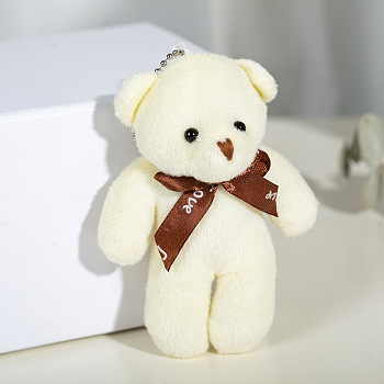 Cute Plush PP Cotton Bear Doll Pendant Decorations, with Alloy Findings, for Keychain Bag Decoration, Beige, 12cm