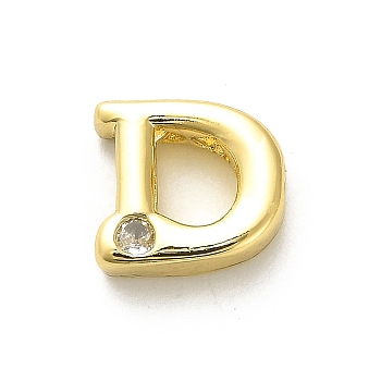 Rack Plating Brass Cubic Zirconia Beads, Long-Lasting Plated, Lead Free & Cadmium Free, Alphabet, Letter D, 12x13.5x4.8mm, Hole: 2.7mm
