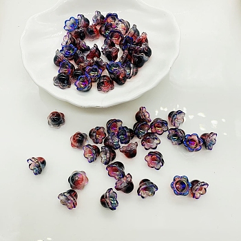 Glass Bead Caps, Flower, Colorful, 7x11x8.5mm, Hole: 1.4mm