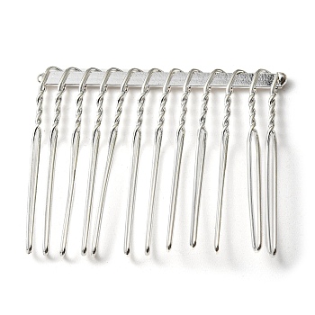 Iron Hair Comb Findings, Silver, 36.5~37x43~46x3.5~5mm