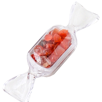 Raw Natural Carnelian Chip in Plastic Candy Box Display Decorations, Reiki Energy Stone Ornament, 80mm