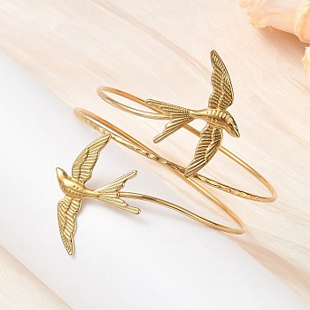 304 Stainless Steel Open Upper Arm Cuff Bangles for Women, Golden, Swallow, Inner Diameter: 3.23 inch(8.2cm)