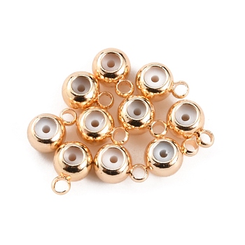 Brass Beads, with Silicone inside, Slider Beads, Long-Lasting Plated, Rondelle, Golden, 6x4x3.5mm, Hole: 1.2mm