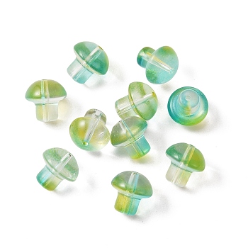 Transparent Glass Beads, Mushroom, Lawn Green, 13.5x13.5mm, Hole: 1.6mm