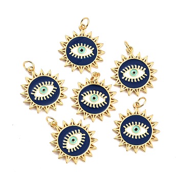 Brass Enamel Pendants, Long-Lasting Plated, Sun with Eye, Real 18K Gold Plated, 22x19.5x1.5mm, Hole: 3.6mm