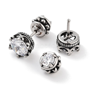 Crown 316 Surgical Stainless Steel Pave Clear Cubic Zirconia Ear False Plugs for Women Men(EJEW-Z050-44B-AS)-2