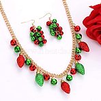 Christmas Bell & Bulb Alloy Pendant Necklaces & Dangle Earrings Sets, Golden, 400mm(WGF6150-01)