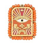 304 Stainless Steel Enamel Pendants, Hexagon with Evil Eye Charms, with Plastic Beads, Golden, 31.5x24x2.5mm, Hole: 0.7mm(SA-B004-05G)