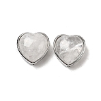 Brass Pave Natural Quartz Crystal Heart Multi-Strand Links, Platinum, Cadmium Free & Lead Free, 18x18x10~10.5mm, Hole: 1.8mm(G-B149-13P-05)