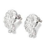 304 Stainless Steel Stud Earring Findings, Conch Shape, with Loop, Stainless Steel Color, 21x15mm, Hole: 1.8mm, Pin: 0.7x9.5mm(STAS-D391-04B-P)