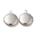 Non-Tarnish 316 Surgical Stainless Steel Locket Pendants, Flat Round Charm, Stainless Steel Color, 16x13x4mm, Hole: 1.6mm, Inner Diameter: 8mm(STAS-C077-05P)