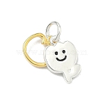 925 Sterling Silver Black Enamel Smiling Face Flower Charms, Golden & Silver, with 925 Stamp, Apple, 11x8x1mm, Jump Ring: 5x1mm, 3mm Inner Diameter(STER-A051-02A)