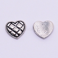 Alloy Cabochons, Nail Art Studs, Nail Art Decoration Accessories for Women, Heart with Grid, Antique Silver, 7x7.5x1.5mm, 100pcs/bag(AJEW-WH0129-44A-AS)