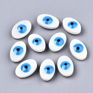 Natural Freshwater Shell Beads, with Enamel, Enamelled Sequins, Oval with Evil Eye, Dodger Blue, 15.5x10x5.5mm, Hole: 0.8mm(SHEL-T018-02B)