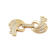 Brass Micro Pave Clear Cubic Zirconia Fold Over Clasps, Real 18K Gold Plated, 36.5x15.5x4~5mm, Hole: 1.2~1.4mm(KK-C075-08G)