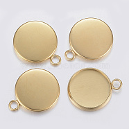 304 Stainless Steel Pendant Cabochon Settings, Plain Edge Bezel Cups, Flat Round, Golden, 15x12x2mm, Hole: 2.5mm, Tray: 10mm(X-STAS-F160-46G-03)