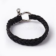 Leather Cord Bracelets, with Alloy Findings, Black, 215x10mm(X-BJEW-M196-02A)