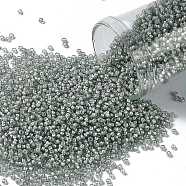 TOHO Round Seed Beads, Japanese Seed Beads, (376) Inside Color Med Gray/White-Lined, 15/0, 1.5mm, Hole: 0.7mm, about 3000pcs/bottle, 10g/bottle(SEED-JPTR15-0376)