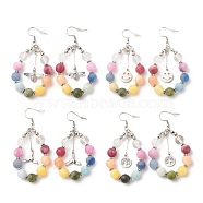 Natural Mixed Gemstone Braided Teardrop Dangle Earrings with Charms, 304 Stainless Steel Wire Wrap Big Drop Earrings for Women, Mixed Patterns, 73mm, Pin: 0.6mm(EJEW-JE04951)