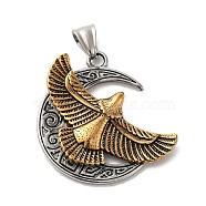304 Stainless Steel Pendants, Moon with Eagle Charm, Antique Silver & Antique Golden, 46x41x4.5mm, Hole: 9x5mm(STAS-D091-03AG)