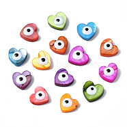 Natural Freshwater Shell Beads, with Enamel, Dyed, Heart with Evil Eye, Mixed Color, 8x8.5x3mm, Hole: 0.8mm(SHEL-S278-004)