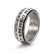 Rune Words Viking Amulet Titanium Steel Rotating Finger Ring, Fidget Spinner Ring for Calming Worry Meditation, Antique Silver, US Size 9(18.9mm)(PW-WG36209-28)