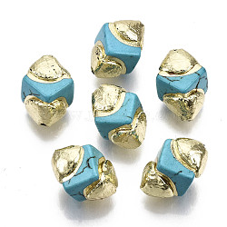 Synthetic Turquoise Beads, with Electroplate Polymer Clay, Polygon, 14~15x10~12x10~12mm, Hole: 0.9mm(X-G-S260-14C-01)