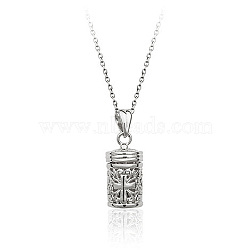 Romantic Cross Pattern Diffuser Perfume Locket Pendant Necklace, Alloy Cable Chain Necklace for Women, Platinum, 17-3/4 inch(45cm)(PW-WG34242-01)