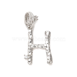 Rack Plating Brass Micro Pave Cubic Zirconia European Dangle Charms, Large Hole Letter Pendant, Platinum, Long-Lasting Plated, Cadmium Free & Lead Free, Letter H, 29mm, Charm: 20x14x2mm, Hole: 4x2.5mm(KK-L210-015P-H)