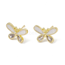 Clear Cubic Zirconia Butterfly Stud Earrings with Enamel, Rack Plating Brass Jewelry for Women, Cadmium Free & Lead Free, Real 18K Gold Plated, 11.5x16mm, Pin: 0.7mm(EJEW-I277-12G)