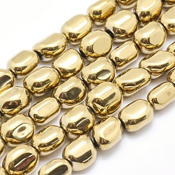 Electroplate Non-magnetic Synthetic Hematite Beads Strands, Nuggets, Light Gold Plated, 7x4~5mm, Hole: 1mm, about 57pcs/strand, 15.7 inch(40cm)(G-L488-A-04)