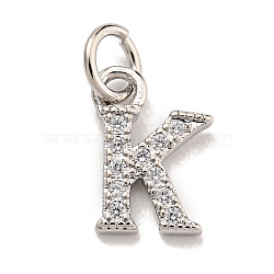 Initial Letter Brass with Cubic Zirconia Charms, Platinum, Long-Lasting Plated, Lead Free & Cadmium Free, Letter K, 10.5x7.5x1.5mm, ring: 5x1mm, inner diameter: 3mm(KK-Q814-26K-P)