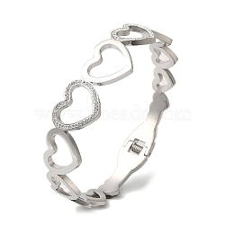 Stainless Steel Crystal Rhinestone Hollow Heart Hinged Bangles for Women, Stainless Steel Color, Inner Diameter: 1-7/8x2-3/8 inch(4.9x6.1cm), 16mm(BJEW-G719-19P)