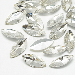 Pointed Back Glass Rhinestone Cabochons, Back Plated, Faceted, Horse Eye, Crystal, 15x7x4mm(RGLA-T083-7x15mm-01)