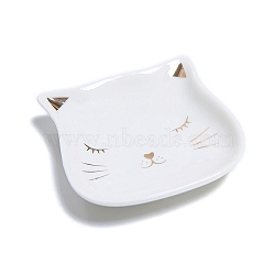 Porcelain Jewelry Dish, Cat Shape Jewelry Plate, Storage Tray for Rings, Necklaces, Earring, White, 85x80x10mm(PW-WG68FCB-01)