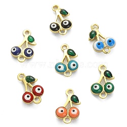 50Pcs Brass Enamel Connector Charms, Real 18K Gold Plated, Cherry with Evil Eye Pattern, Mixed Color, 7.5x11.5x3mm, Hole: 1.2mm(KK-CJ0001-83)