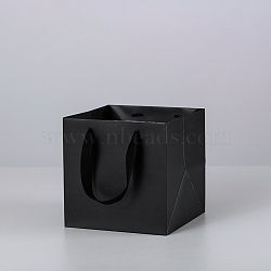 Solid Color Kraft Paper Gift Bags with Ribbon Handles, for Birthday Wedding Christmas Party Shopping Bags, Square, Black, 15x15x15cm(PAAG-PW0001-103A-05)