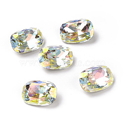 Light AB Style Glass Cabochons, Pointed Back & Back Plated, Faceted, Rectangle Octagon, Light Crystal AB, 14x10x5.3mm(RGLA-J038-C-001LA)