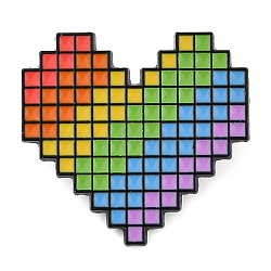 Zinc Alloy Rainbow Pixel Heart Enamel Pin Brooch, Colorful, 28.5x30mm(JEWB-C034-01EB)