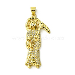 Brass Micro Pave Clear Cubic Zirconia Pendants, Real 18K Gold Plated, Human, 38.5x17x5mm, Hole: 4x3mm(KK-H472-44A-G)